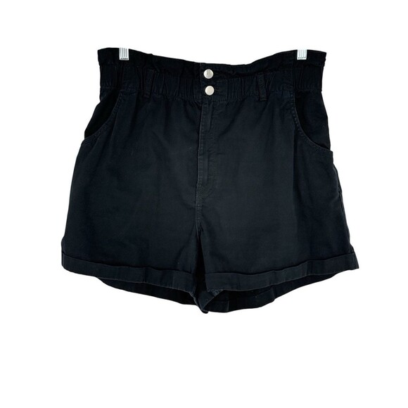 H M Divided Shorts Womens Size 14 Black Cuffed Paperbag Elastic Snap Waist - Picture 1 of 16